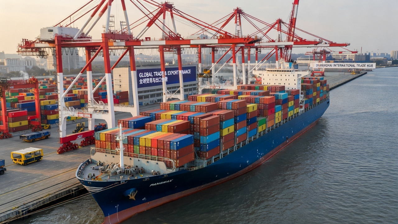 Container ship at a Chinese export port, export finance and Sinosure theme